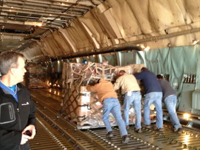 One of thirty Air Force pallets being loaded, destined to WAY-bi, Guatemala
